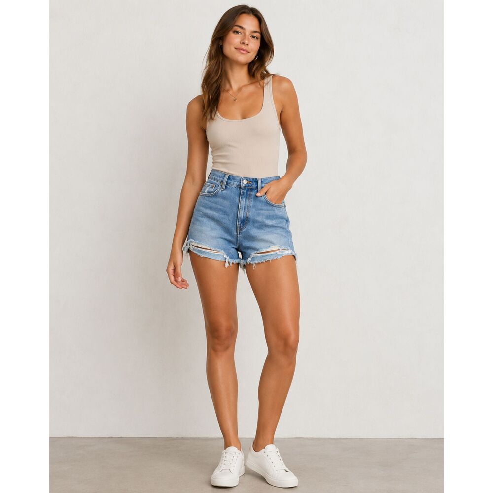 Levi's High Rise Distressed Short Light Wash Denim Festival Shorts Daisy Dukes
